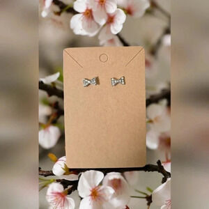 Silver Plated Rhinestone Bow Stud Earrings